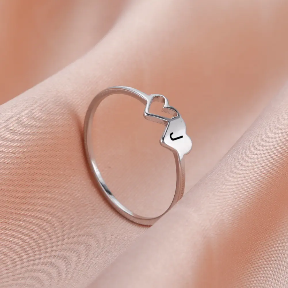 Customized 26-Letter Alloy Heart Charm, Simple Unisex Adjustable Stainless Steel Double Heart Open Jewelry Gift for Female Luggage & Bag Accessory