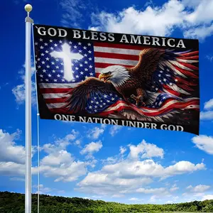 Premium "One Nation Under God" Flag, American Eagle & Cross Design, 2x3ft & 3x5ft Weather-Resistant Banner for Outdoor Yard & Religious Patriotic Events