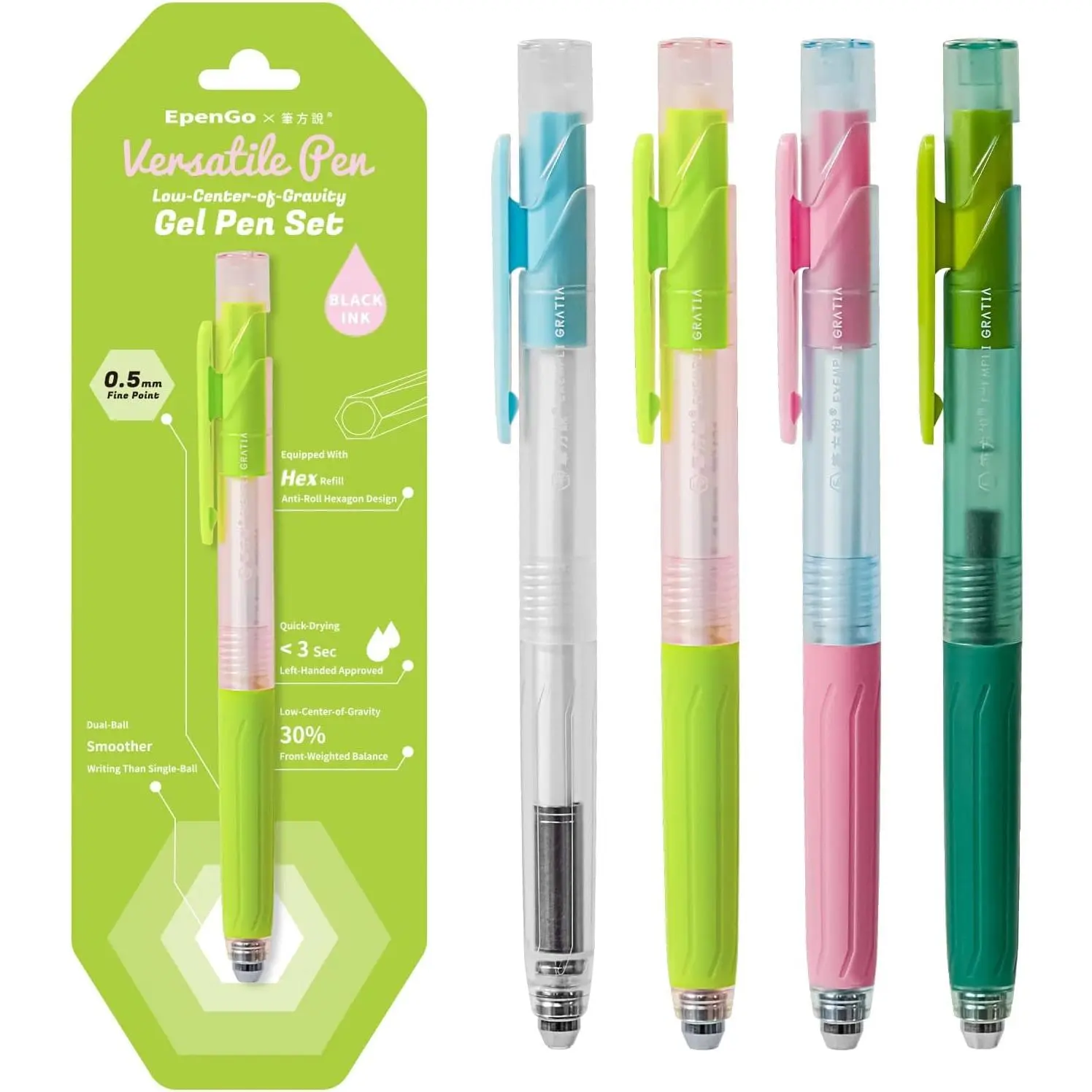 cute Ballpoint Pens Fine Point Smooth Writing Pens, 0.5mm Black Gel Ink pen, Quick-Dry Retractable with  Grip, 4 count - Morandi Colors for Office, School Supplies, Journaling, Women