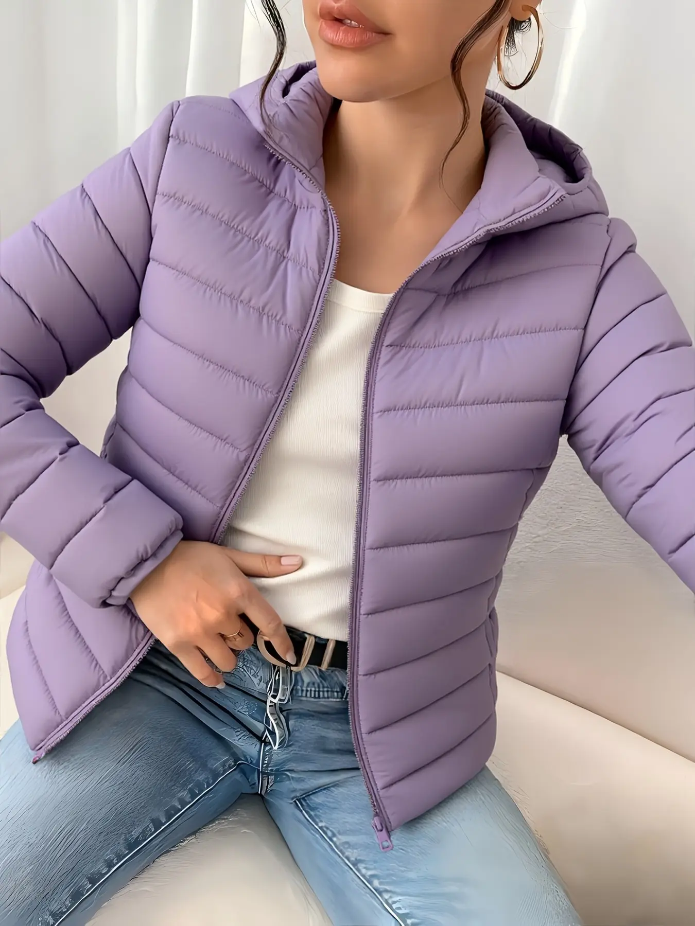 Elegant Women's Everyday Jackets, Lightweight Warm Fall Winter Hooded Slim Fit Coat, Versatile Casual Office Style, Elastic Sleeve and Hem Design