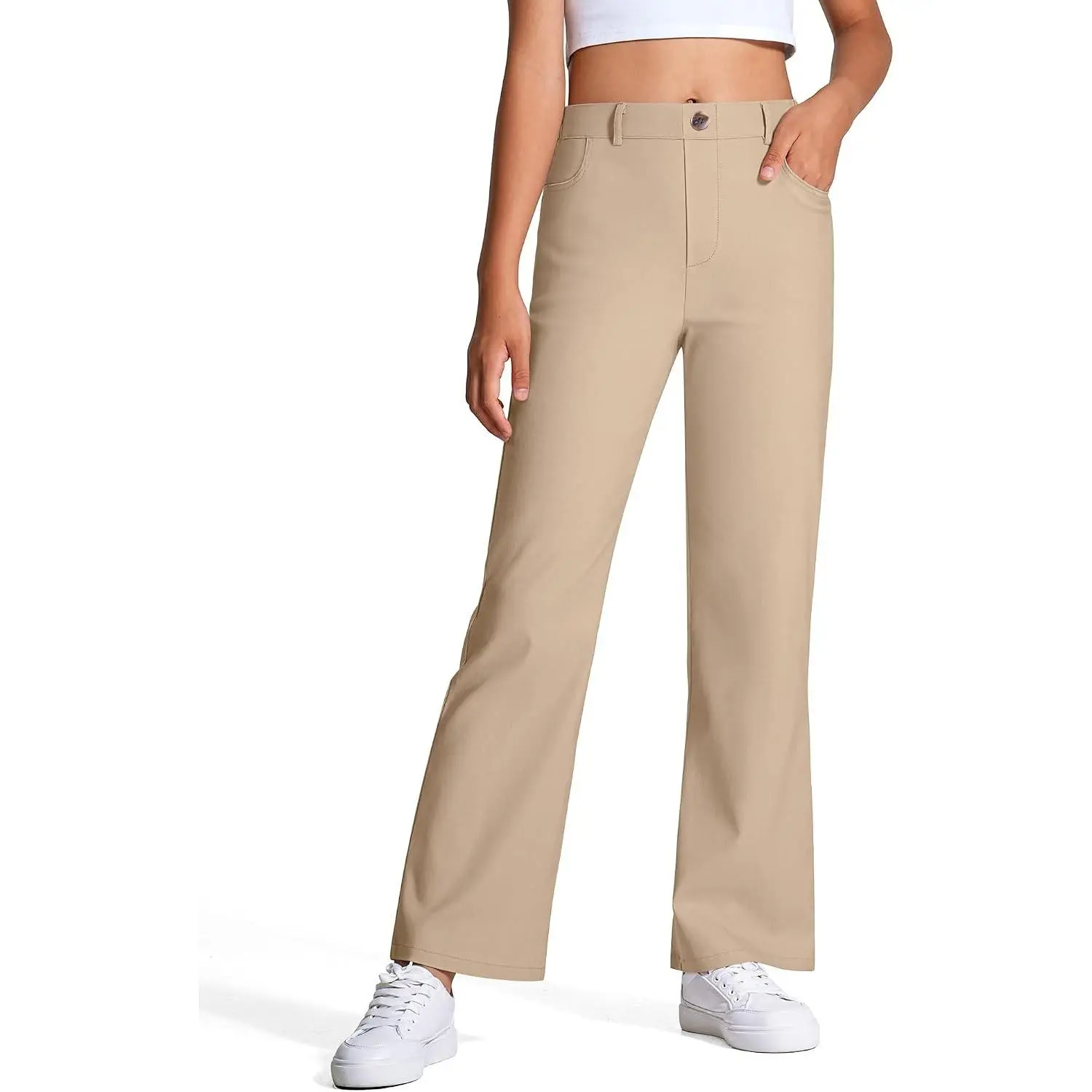 Girls High Stretchy Flare Dress Uniform Pants | Elastic Waist Pull-On Kids Pants