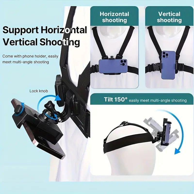 Phone Holder, Action Camera Strap Set with Phone Clip, Durable Smartphone Accessories, Durable Adjustable Fixing Mount for Gopro/Phone/Osmo Action, Sports Camera Accessories, Gift for Boyfriend, Back to School Supplies, Men's Gadgets, Holiday Essentials