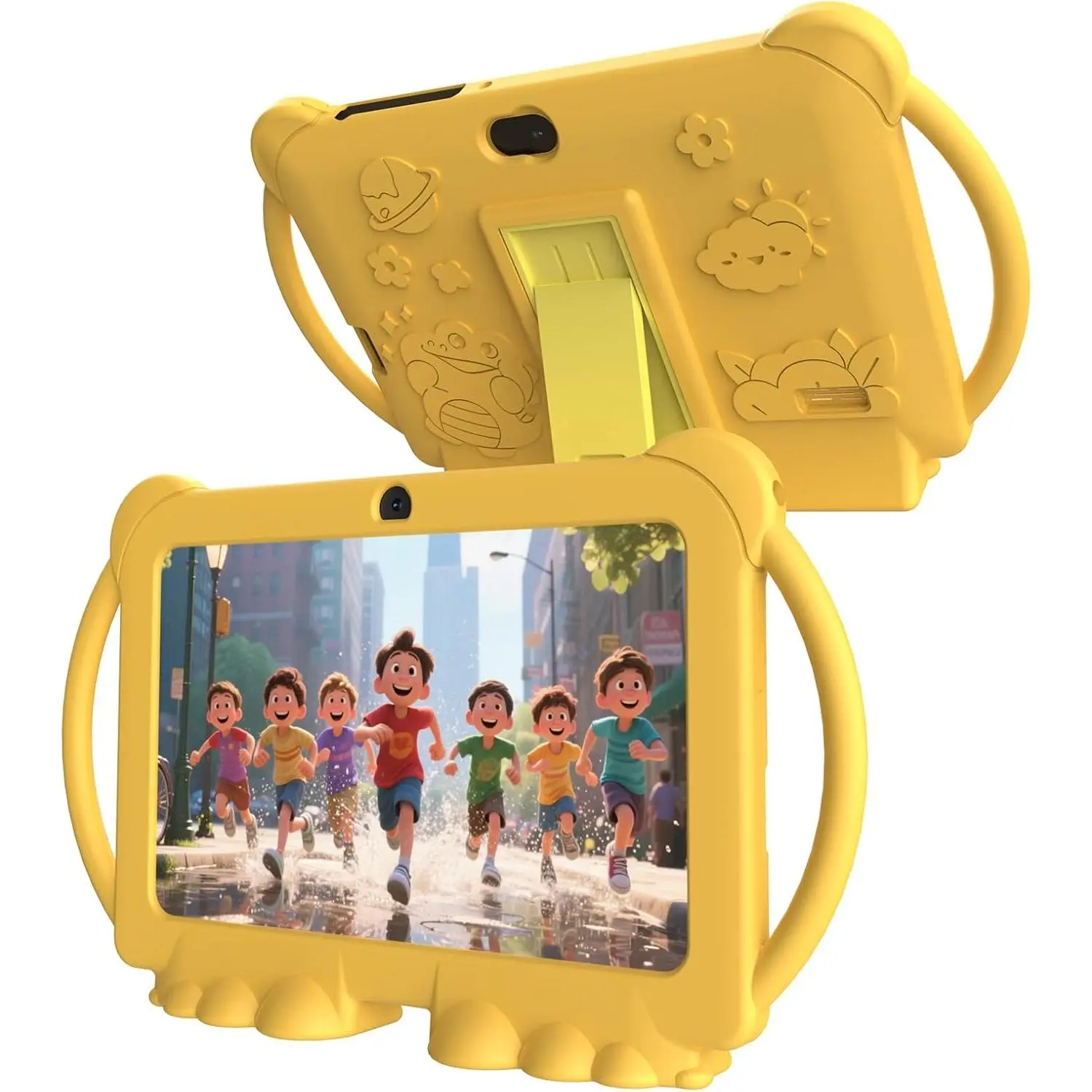 Kids Tablet 7 inch Android 12.0 for Toddler, 4GB RAM 32GB ROM Bluetooth IPS Screen Parental Control Dual Camera Shockproof Case for Educational Games (Yellow)