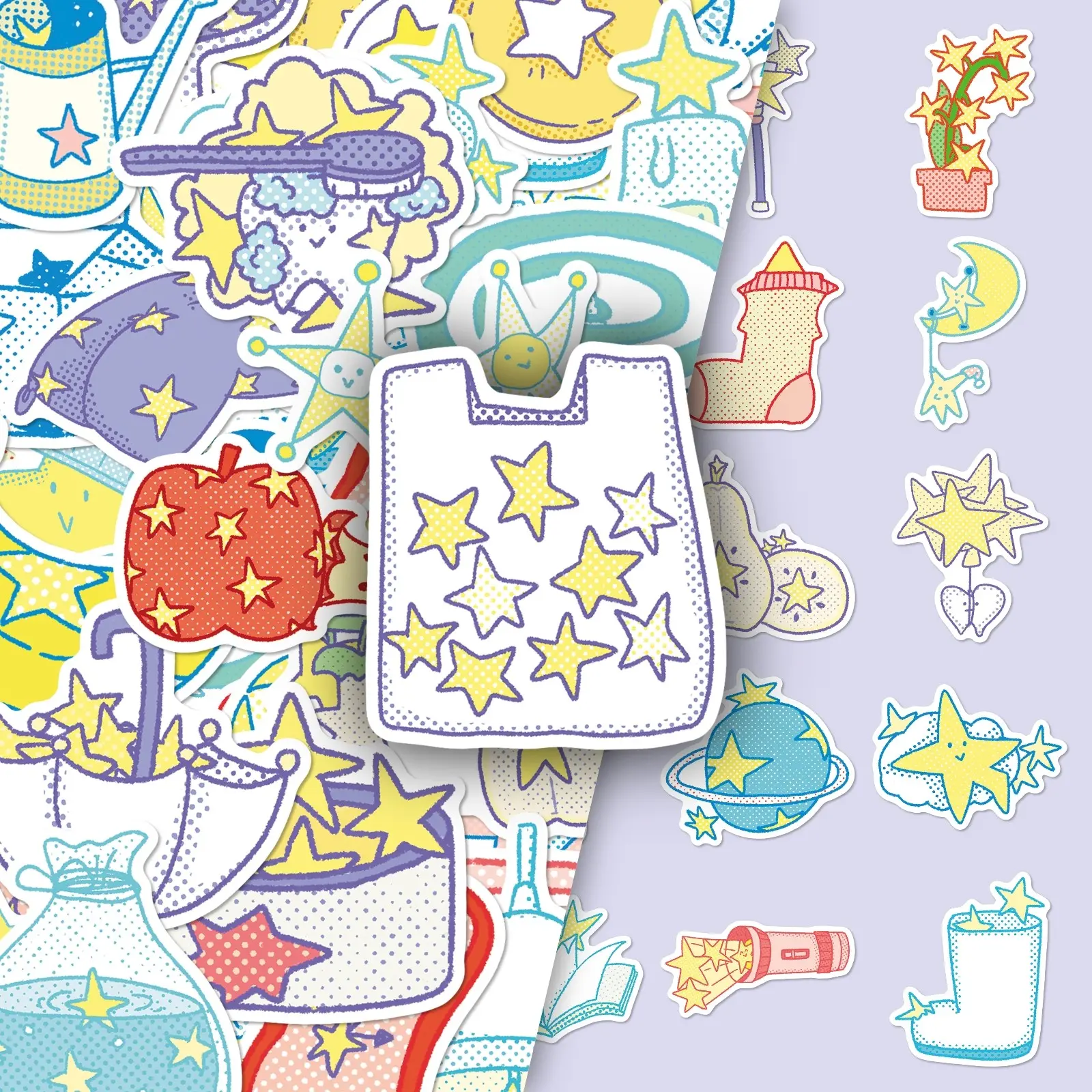 50 Pack Polka Dot Star Stickers, Cute Kawaii Aesthetic Vinyl Decals for DIY Phone Case, Car, Skateboard, Laptop, Scrapbook