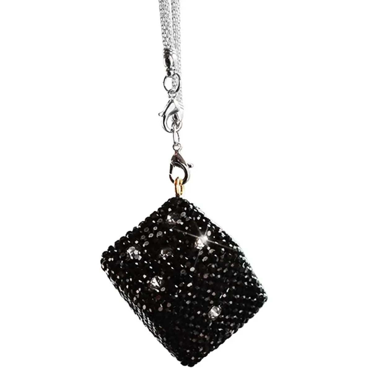Bling   Rearview Mirror Pendant, Rhinestone   with Dots Ornament  Rear View Mirror Charm, Creative Auto Interior Decoration  Accessories for Men Women (Black)