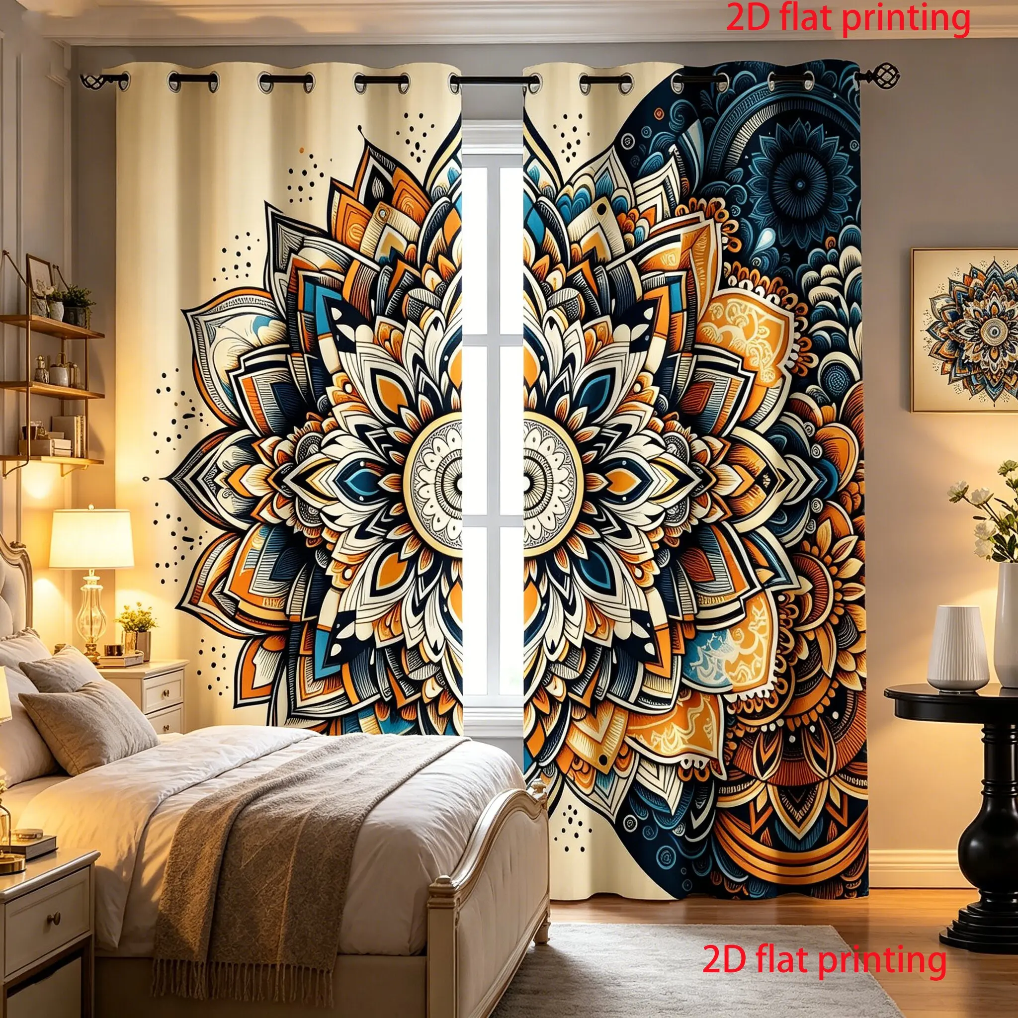 2-piece set of exotic mandala patterned light luxury curtains, Window Curtains, Home Decoration Curtain, made of polyester fabric with semi blackout, heat-insulating and metal ring, suitable for home decor, Thermal Insulated