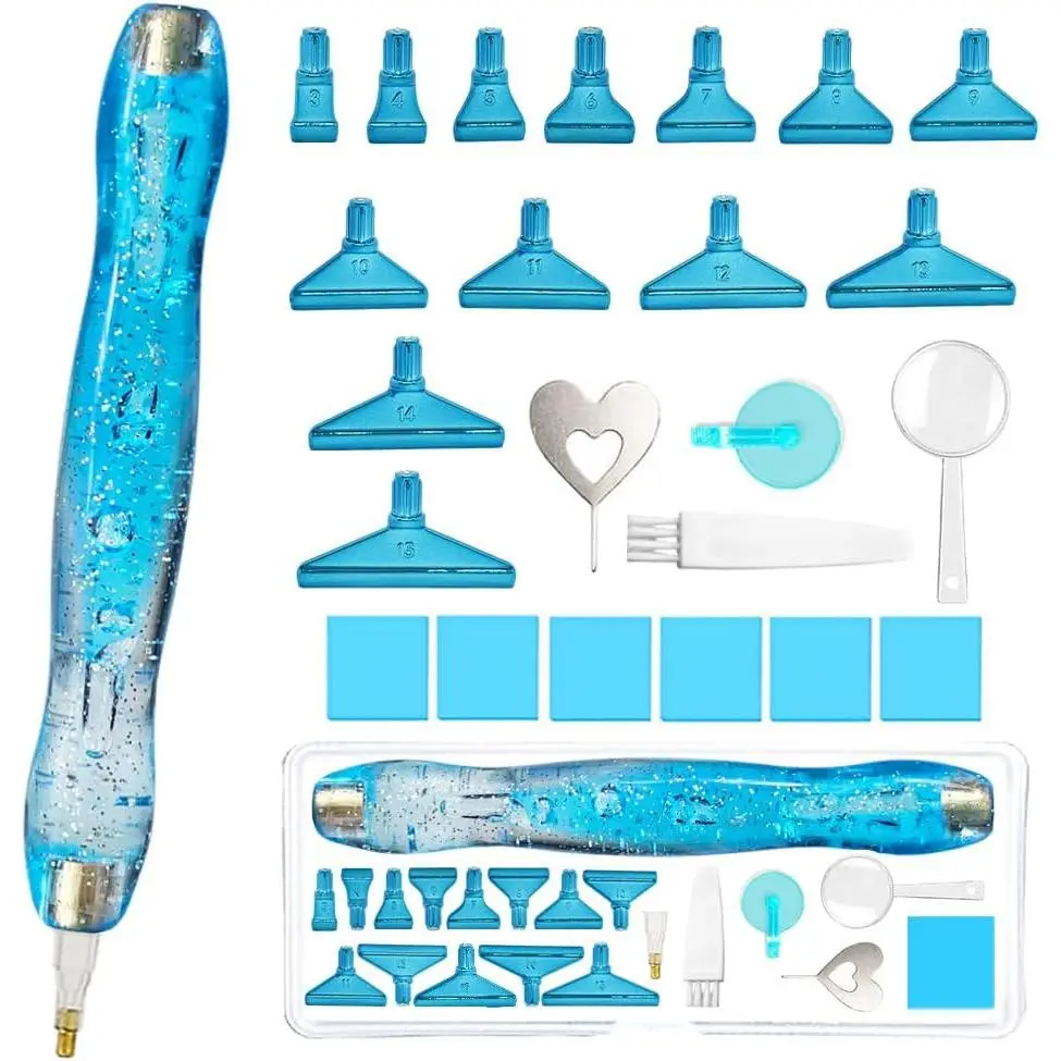 Art Painting Pens Kit-26  5D  DIY Drill Tools Accessories Supplies Blue with Comfortable Screw Thread  Tips 13Nibs for Craft  Stylus   Bead Sparkling
