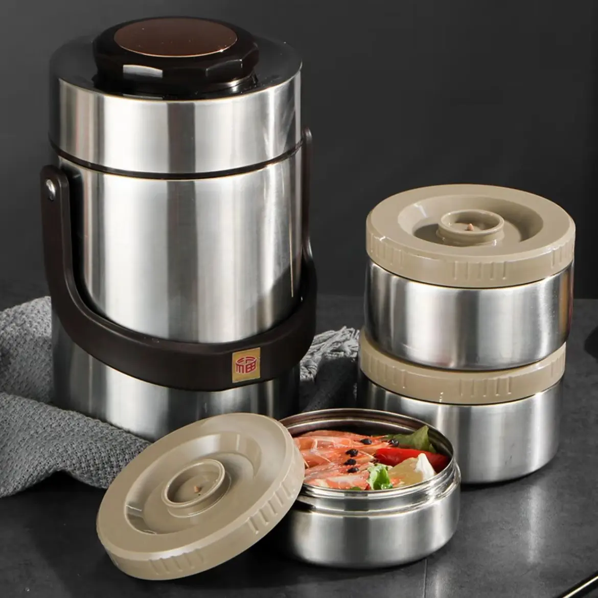 304 Stainless Steel Liner Bento Box Set, Includes 3 Divided Containers & 1 Storage Bucket, Leakproof Sealed Lidded Food Storage Box, Japanese Divided Lunch Box, Portable Meal Container for Home, Office & Students, Leakproof Lunchbox