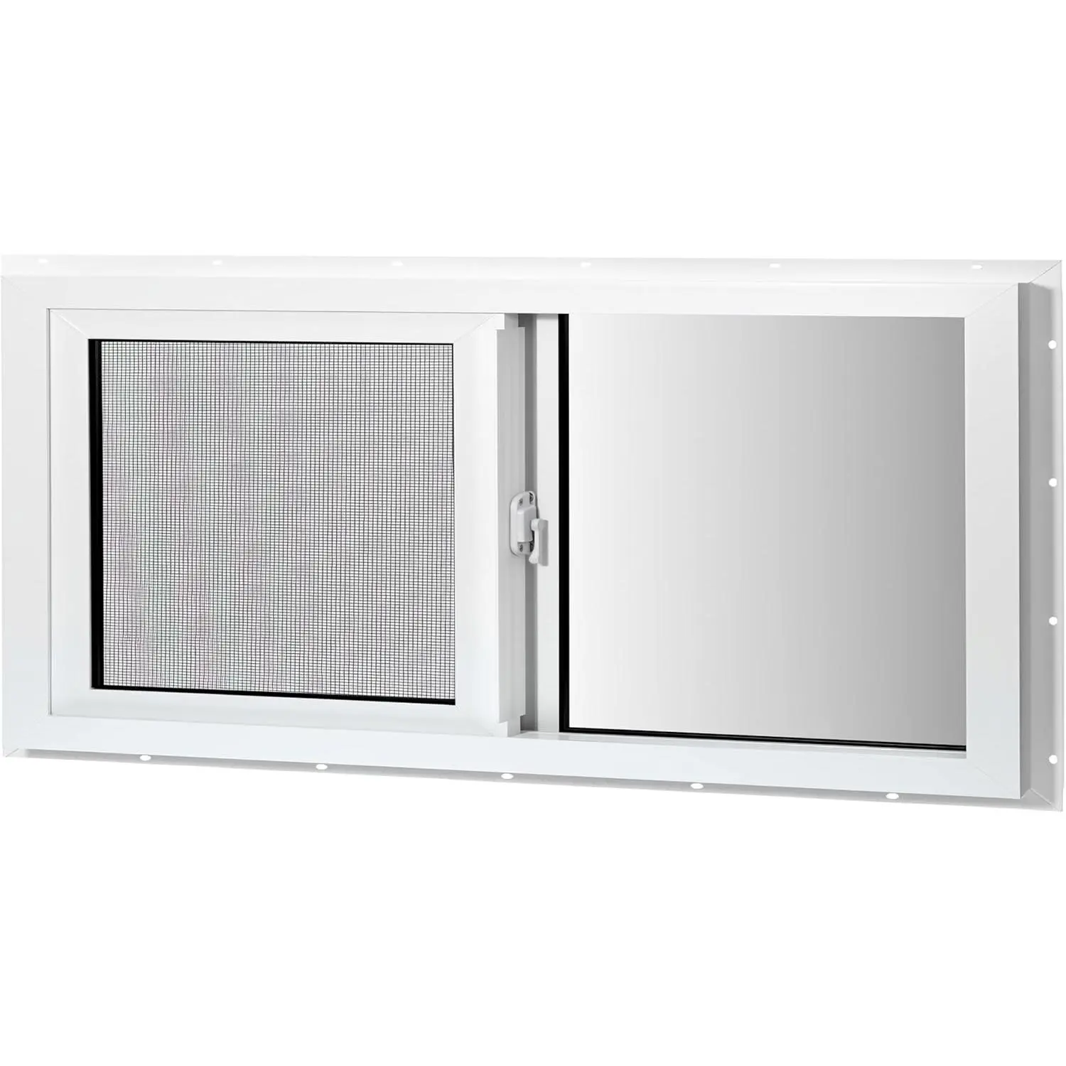 Vinyl Basement Sliding Window, 24" x 12" White | Removable Glass Pane, Double Pane Insulated Tempered Glass, and Mesh Screen for Basement Bathroom  RV Garage