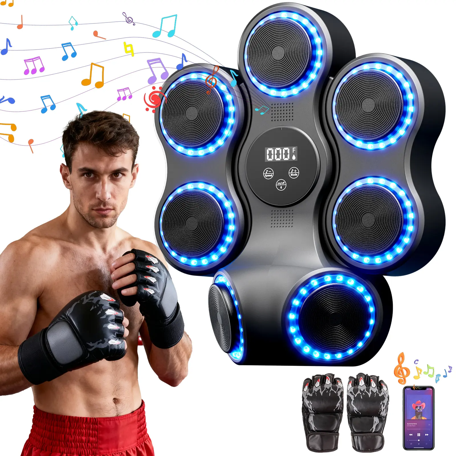 Boxing Gym Equipment,Music Boxing Machine, Interactive Punching Trainer with Boxing Gloves, Large Size Wall Mounted Electronic Boxing Target for Adult Kids, 9 Modes & 9 Speeds