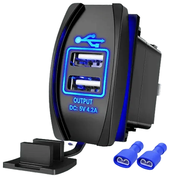 Nilight Rocker Switch Style Dual USB Port Mobile Charger - 5V 4.2A Charging Device with Laser Etched Design, Sealed Cap, Cool Illuminated Light, Compatible with Smartphones & Electronic Devices (Light-Up Charging Chargers)