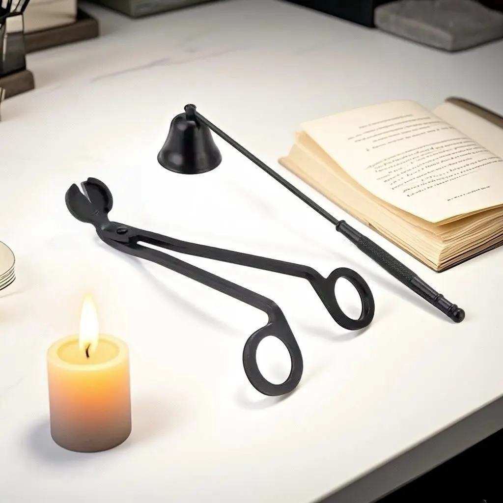 Stainless Steel Candle Tool Set, 2 Pieces, Candle Scissors, Snuffer, Cover, Essential for Home, Bathroom, Kitchen, Office Decor