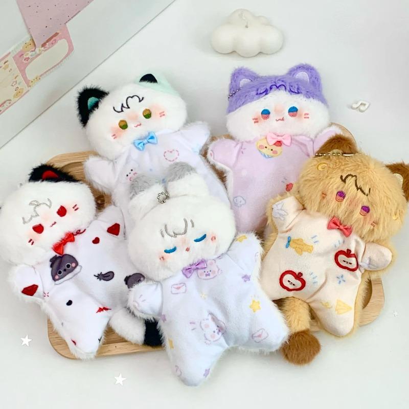 Cute Cartoon Cat & Bunny Plush Keychain Set Soft Stuffed Doll Gift