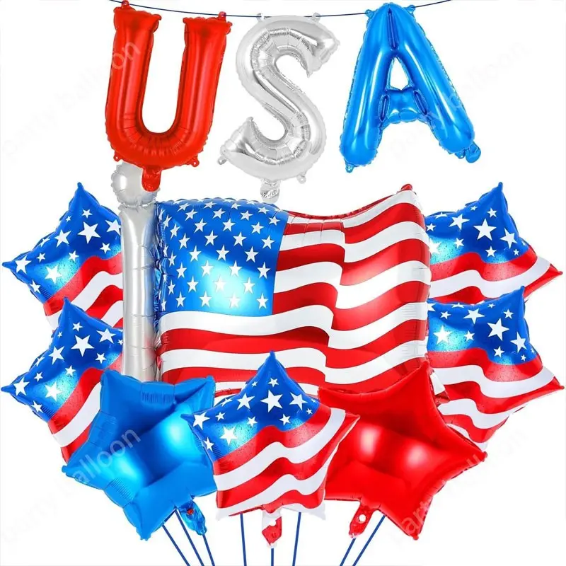 American Independence Day Patriotic Aluminum Foil Balloons Set, Usa Flag Star Letter Shapes, July 4th Outdoor Party Decorations