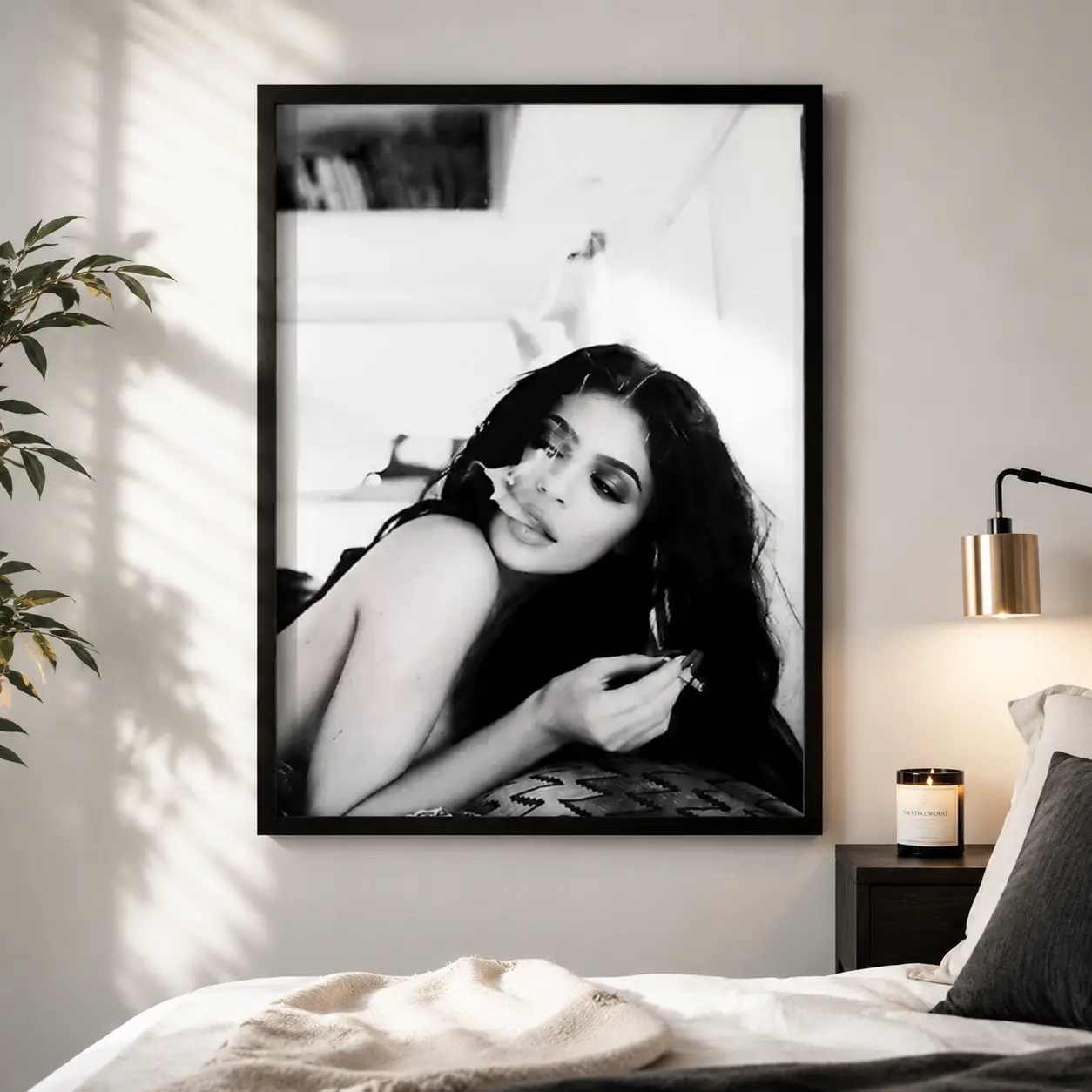 Kylie Jenner Smoking Black and White Vintage Retro Photography Model Celebrity Fashion Girl Room Wall Art Decor Poster Printed canvas wall art print home decor wall art room decor gift unframed print aesthetic print actor portrait print