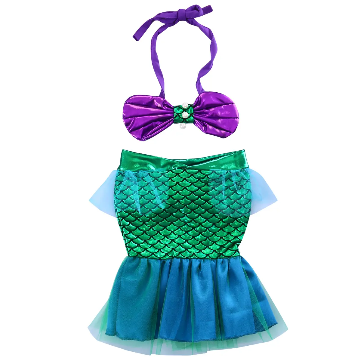 Canrulo Newborn Baby Girls Halter Bow Crop Top + Green Mesh Mermaid Skirt Swimsuit Kids Clothes for Photo Shoot Costumes Outfits 0-3T