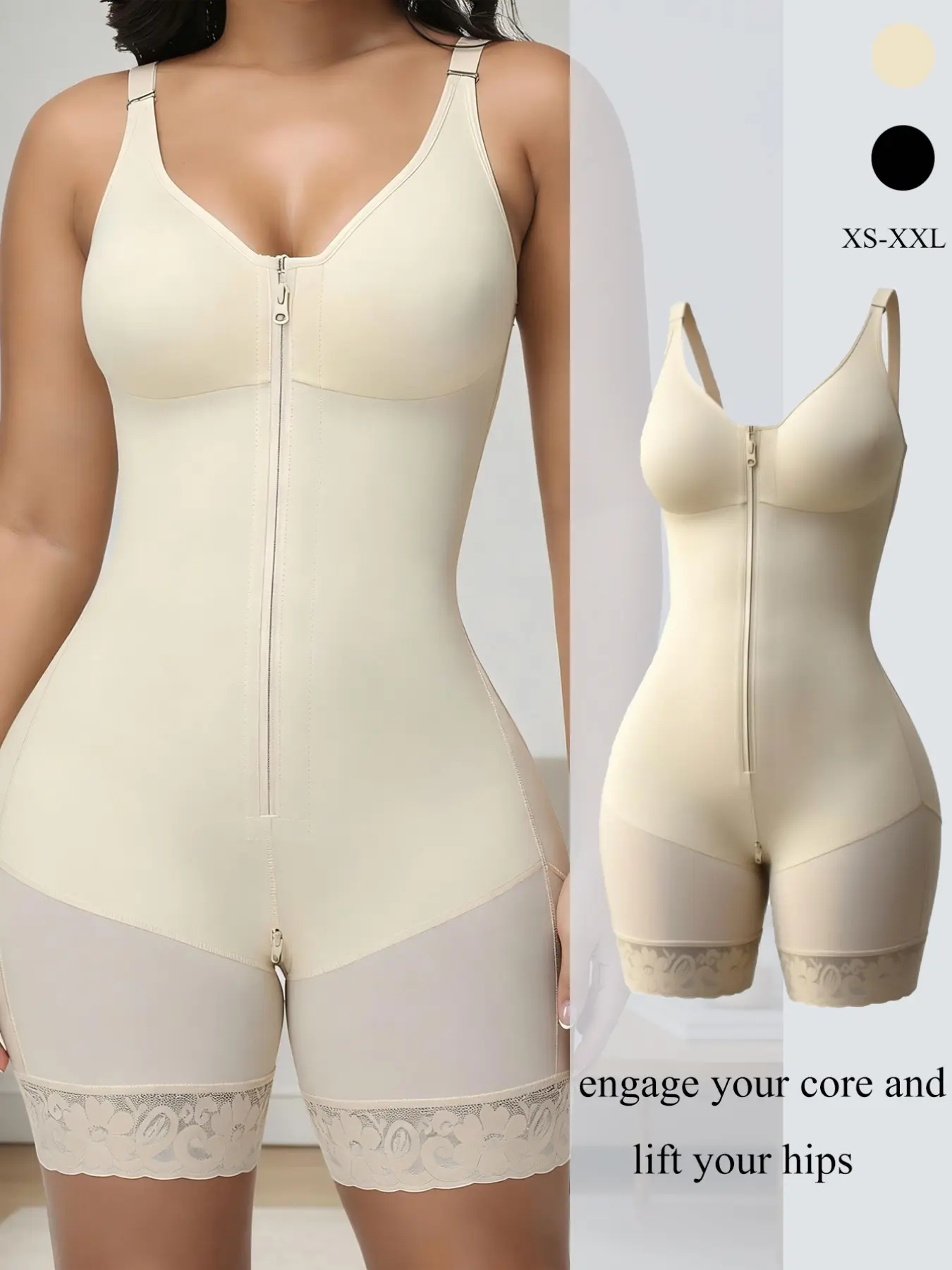 Women's Enhanced Compression Lace Trim Shapewear, Tummy Control Butt Lifting Full Body Shaper, Cross-Border Fashionable Bodysuit