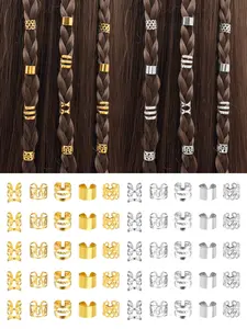 100pcs Alloy Beauty Metallic Finish Versatile Hair Jewelry Set, Dreadlock Accessories & Braid Clips, Non-Piercing Ear Clips, Beard Beads & Hair Cuffs for Men & Women