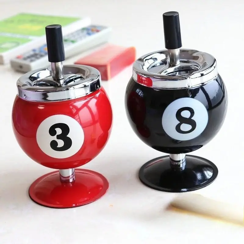 Decorative Billiard Ball Ashtray, Smooth Metal Cylinder with Windproof Lid for Game Room & Pool Hall Table, Unique Guy Gift for Smokers, Compact, Housewarmings, Father's Day, Man Cave, Birthday, Lover, Cylindrical, Pool Balls, Classic