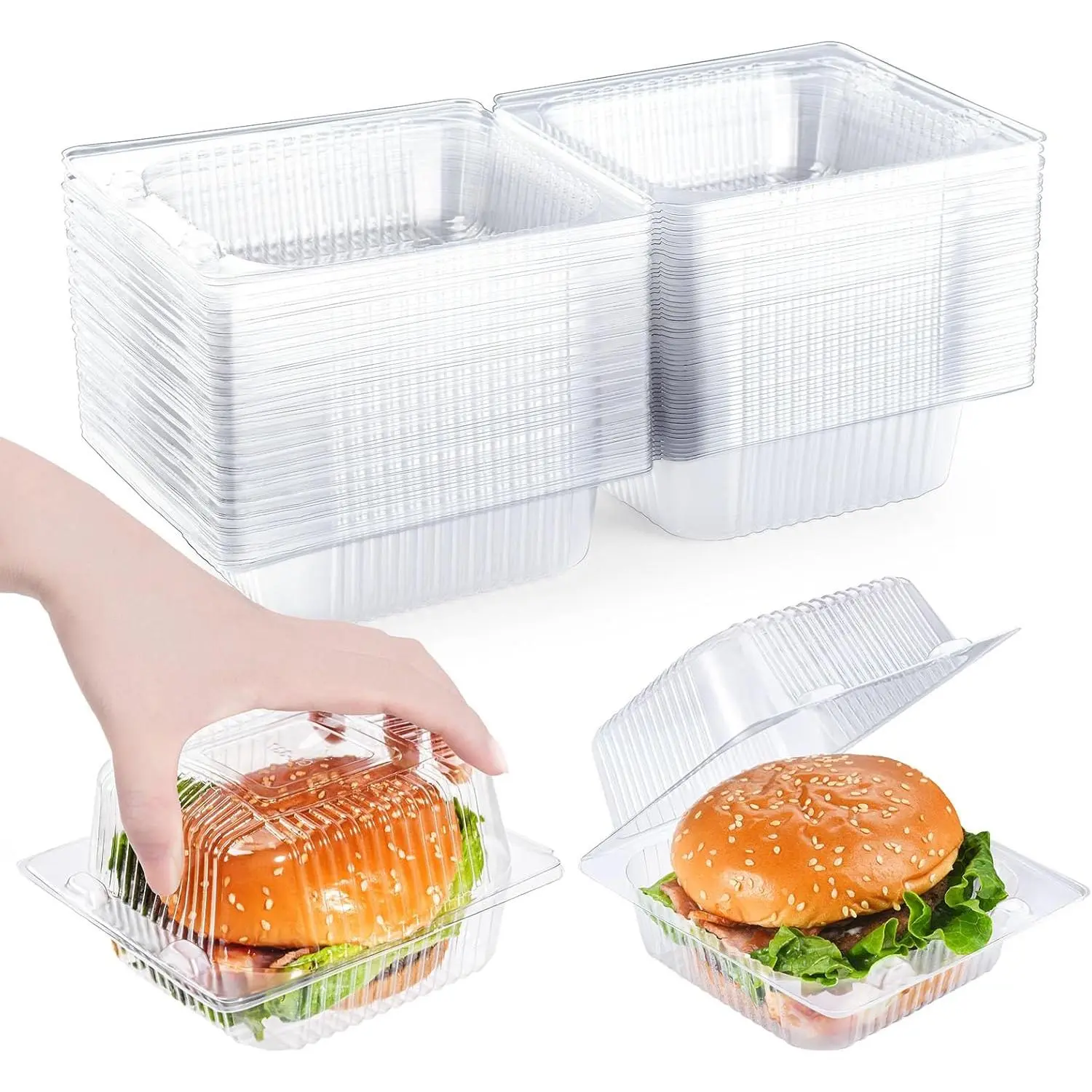 50 Pack Clear Clamshell Food Containers, Disposable Plastic Hinged Clamshell Take Out Container with Lids, To Go Food Containers for Dessert, Hamburger, Cakes Slice, Cookies, Salads, Snacks etc