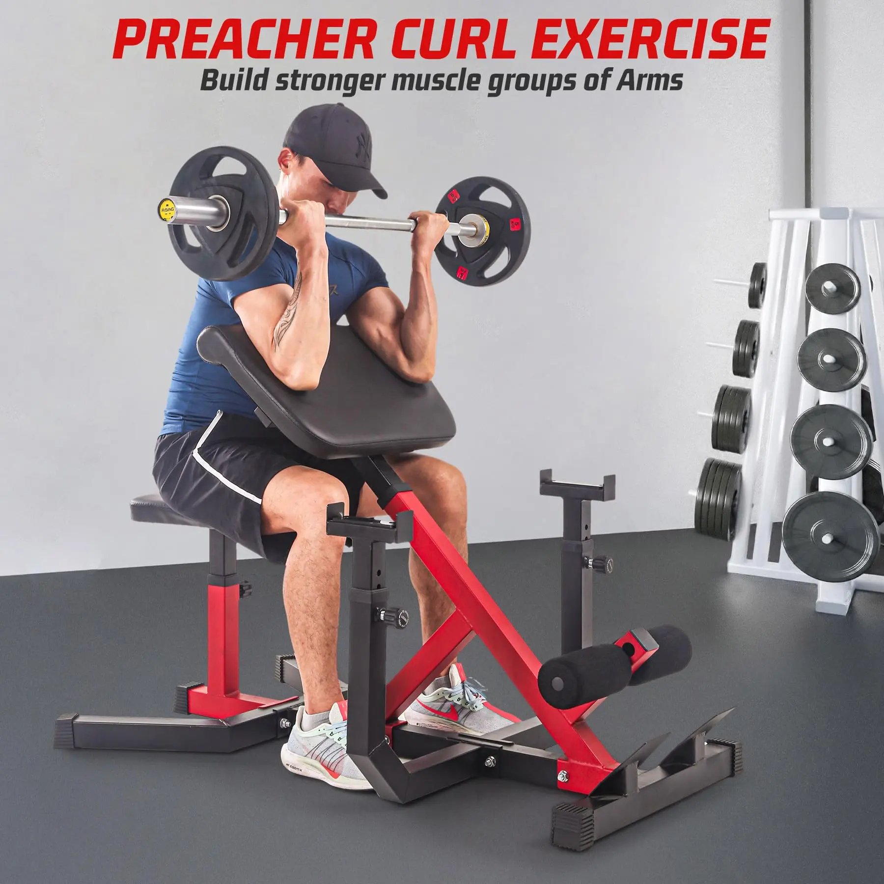 Versatile 2-in-1 Roman Chair & Preacher Curl Bench, Adjustable Heavy Duty Hyperextension Fitness Equipment, Full Body Trainer for Arms Abs Back Glutes Legs, Multi Function Home Gym Machine