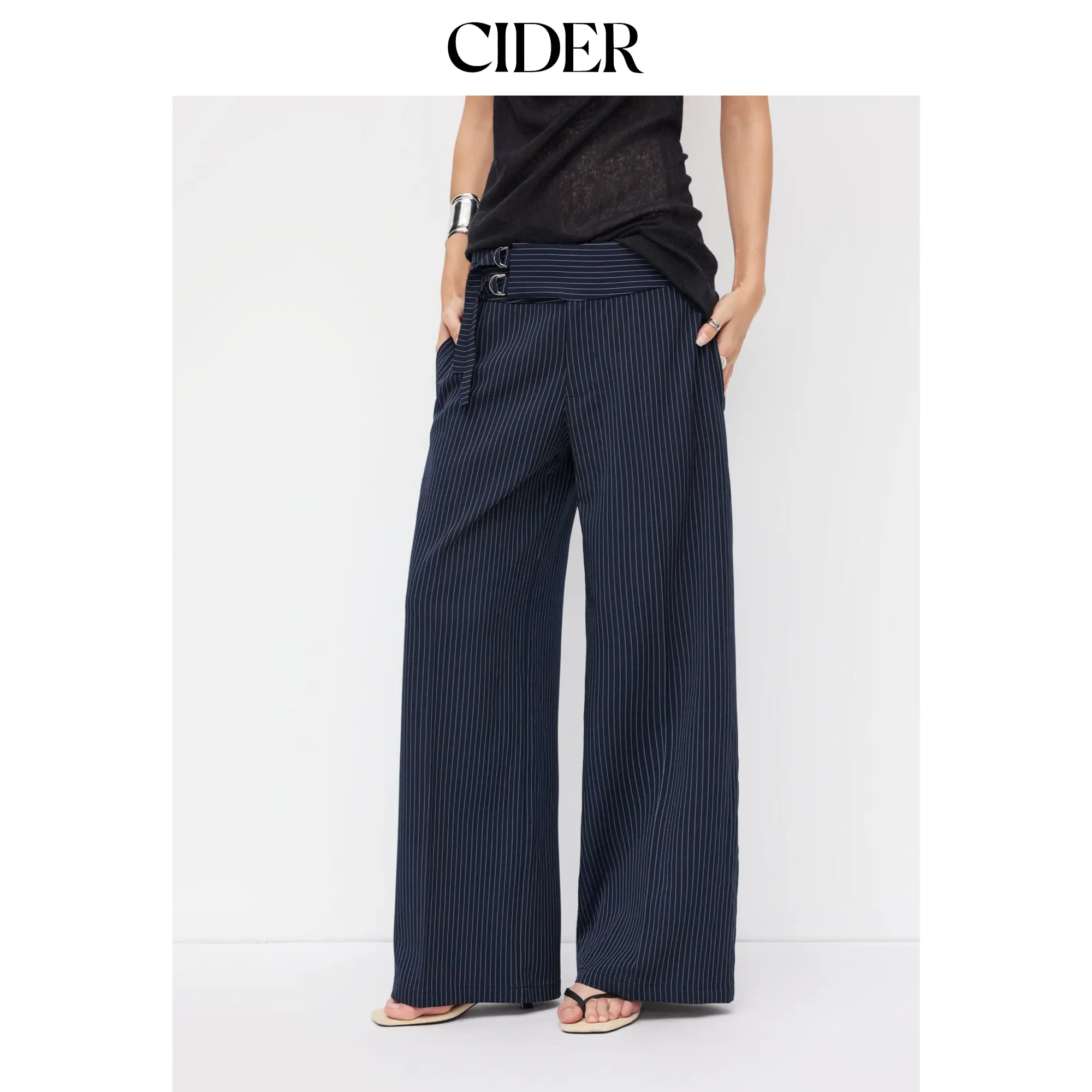 Cider Striped Low Rise Buckle Wide Leg Trousers