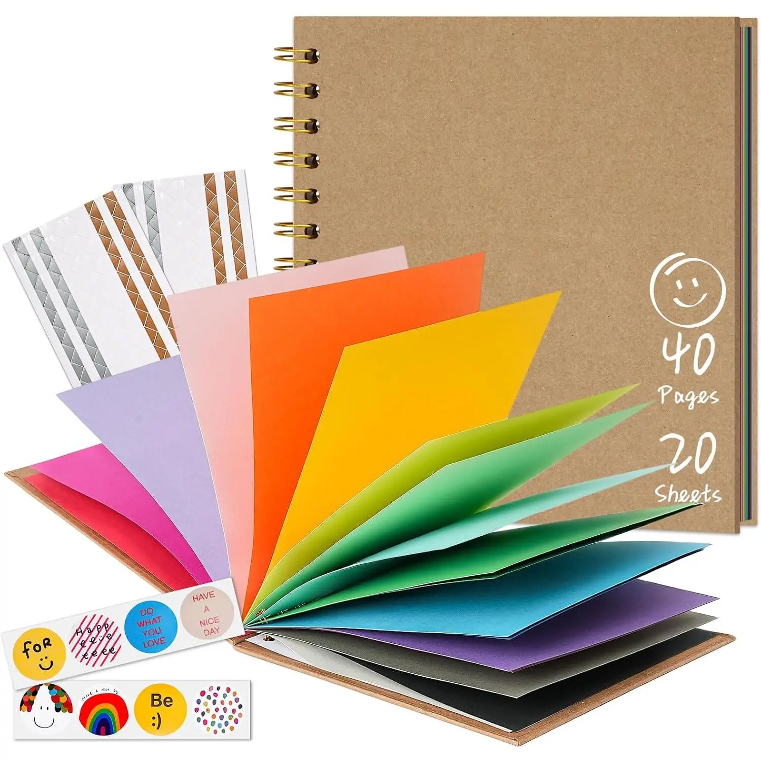 DIY Scrapbook for , 7"x7" 20 Sheet/ 40 Pages Colorful Pages Craft Album, Creative Art Journal for Drawing, Writing, Photo & Stickers,    for Boys and Girls, Khaki