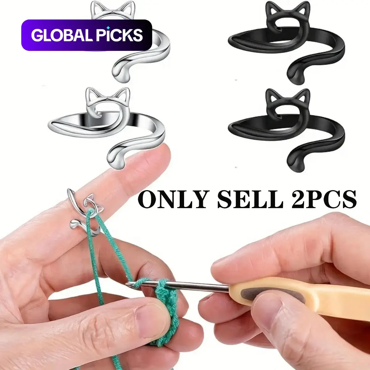 Adjustable Knitting and Crochet Loop Ring, 2 Counts Knitting Yarn Guide Finger Holders, Crochet Thread Ring, Sewing Tools for Home Use #GLOBAL PICKS