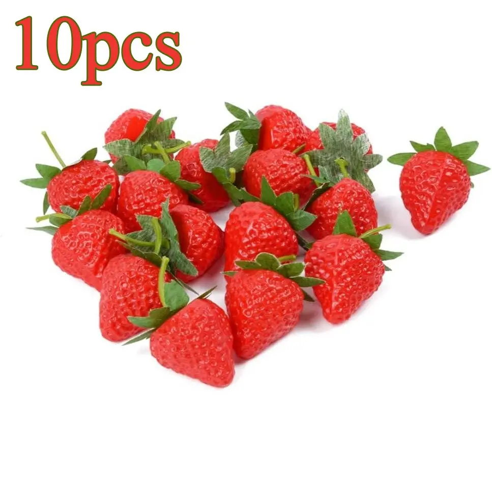 10pcs Decorative Artificial Strawberries, Fake Strawberries Lifelike, Realistic Plastic Fruit, Kitchen Party Decoration, Photo Prop