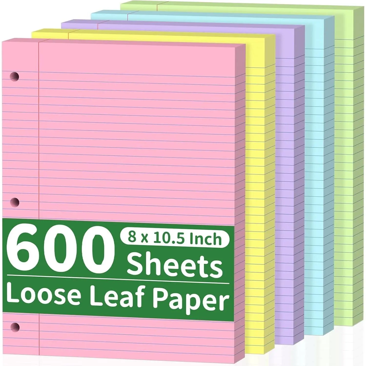 600 Sheets College Ruled Filler Paper, 8 x 10.5 In Colored Loose Leaf Paper