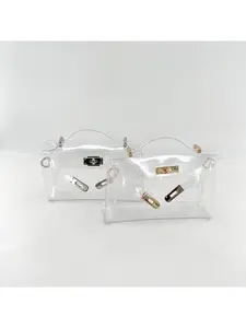 Fashion Jelly Clear Kelly Bag, Classic Platinum Handbag, Top Handle Shoulder & Chic Crossbody Purse