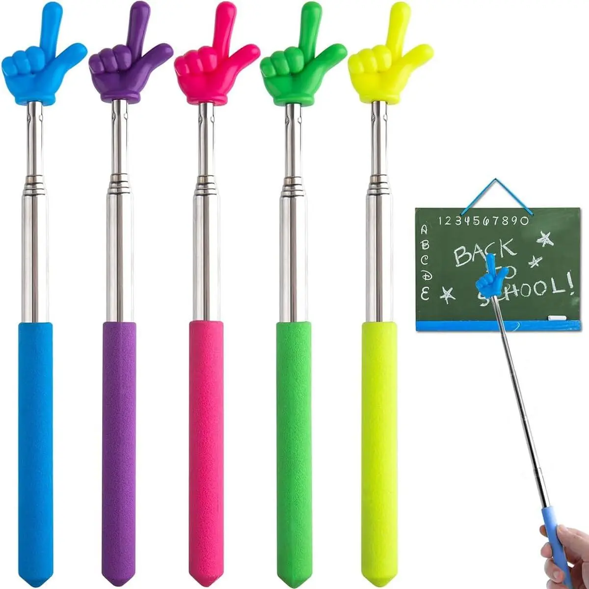 Pointer Finger Stick, 5 count Teacher Pointer Stick Retractable Hand Pointer Stick for School Reading Classroom Presentations
