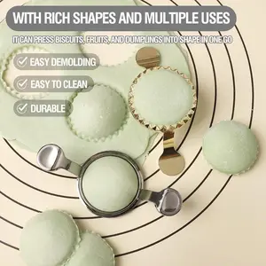 1pc Zinc Alloy Round Dumpling Mold with Two Handles, Home Baking Cookie Mold, Fruit Shaping Cutter, Dumpling Edge Dough Press, for Parent-Child Parties, Silvery Golden, Home Kitchen Dining, Baking Supplies, Baking Tools, Cookie Mold