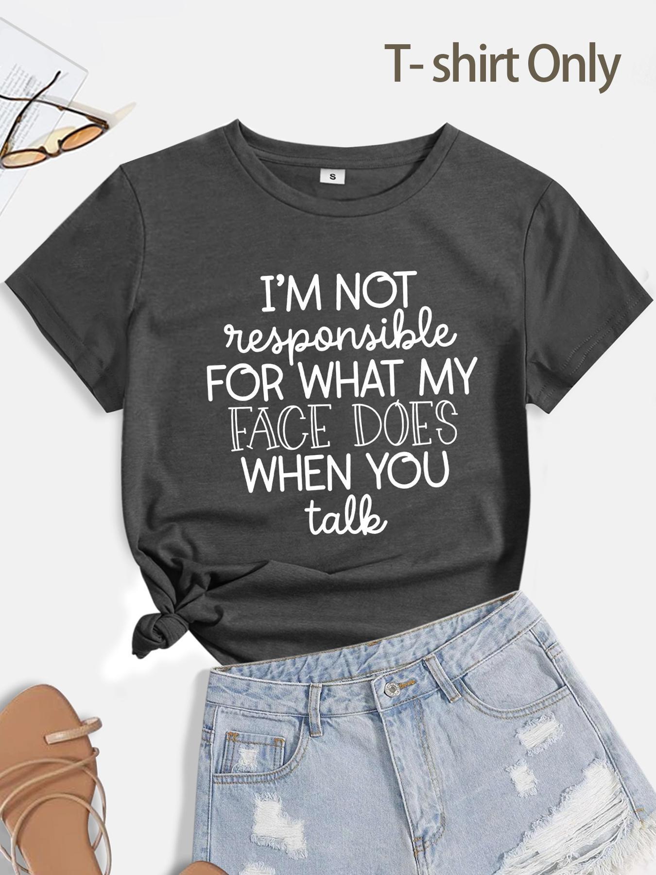 Women's Slogan Print Round Neck Shortsleeve Casual Printed Streetwear T-shirt, Summer Clothes Women, Casual Lady Short Sleeve Crew Neck Fitted Tee for Summer, Comfort Crewneck Tshirt for Outdoor Daily Wear, Knitting Top for Women, Womenswear