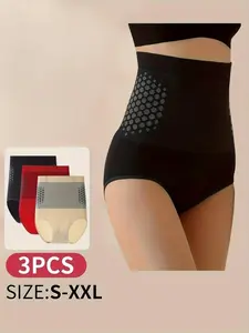 3-Pack High-Waisted Shapewear Panties, Peach Colors, Seamless Elastic Waist, Comfortable Invisible Underwear, All Seasons