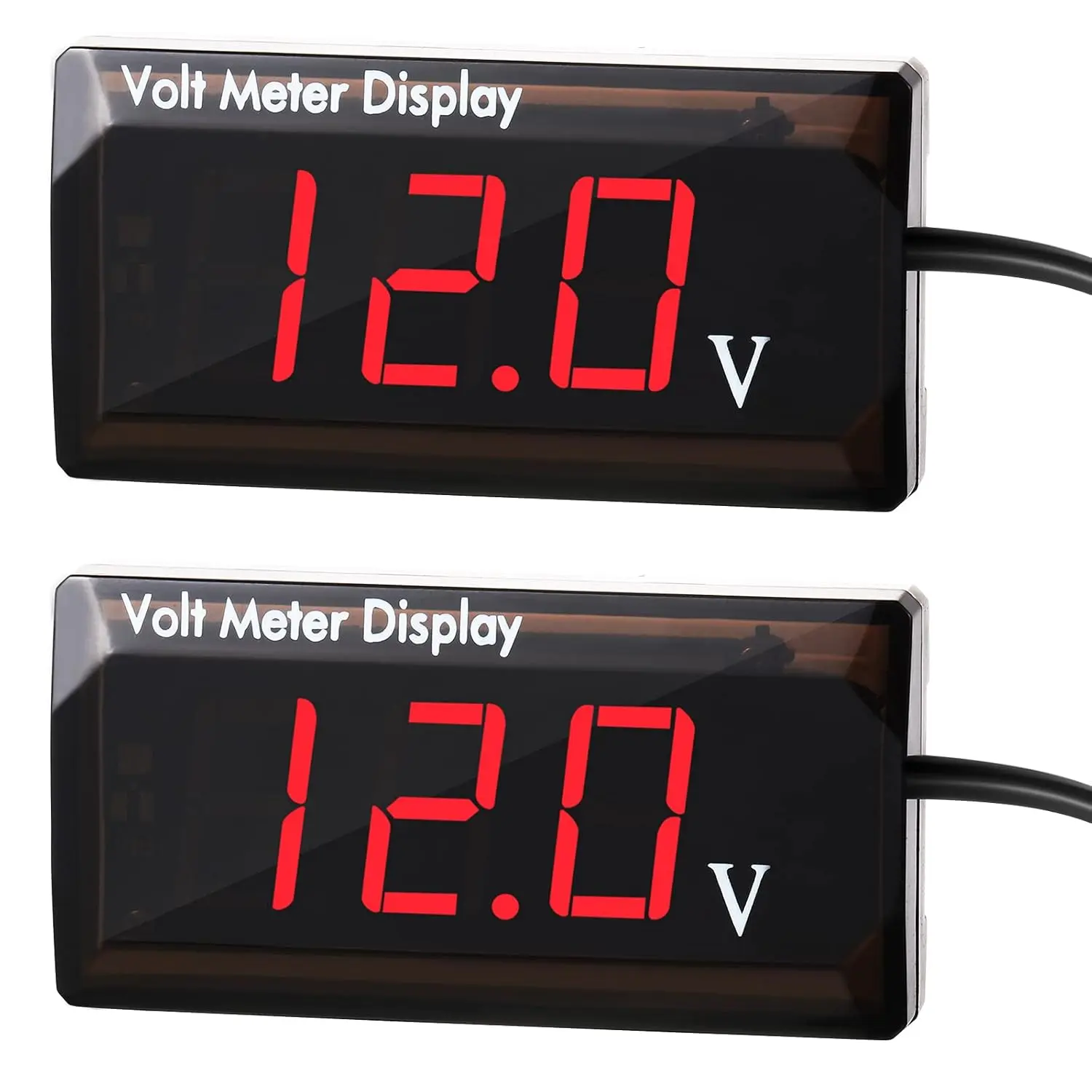 2-Piece Automotive & Motorcycle Waterproof LED Digital Voltmeter, DC 4-28V Red Light Car Voltage Check Gauge for Car Audio