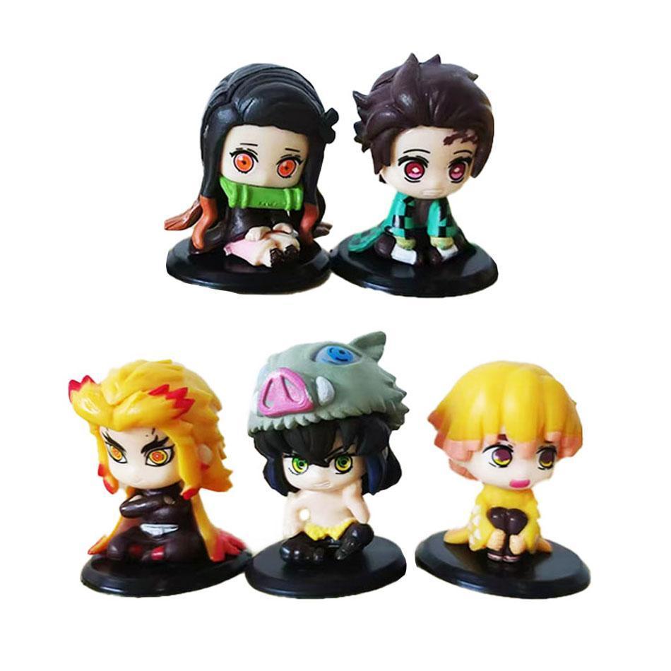 Demon Slayer Figure Toy Anime Kimetsu no Yaiba Q Version Sitting Tanjiro Nidouzi Inosuke Zenizu PVD Figurine Model Doll Gifts