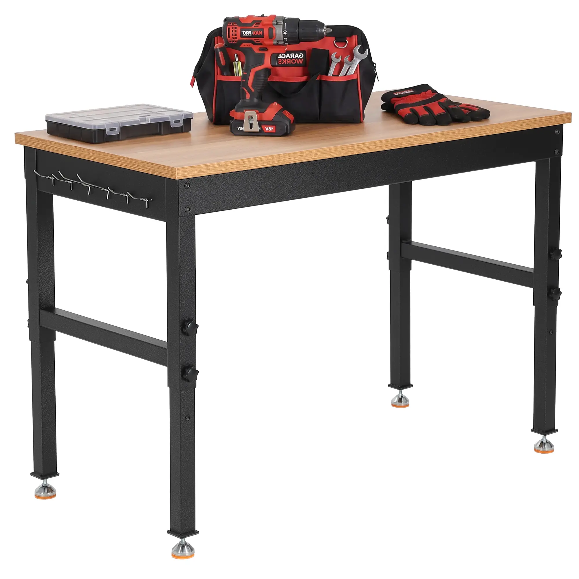 72" Heavy Duty Garage Workbench 2200LB Capacity - Adjustable Height Work Table with Power Strip & Solid Wood Top - Professional Grade
