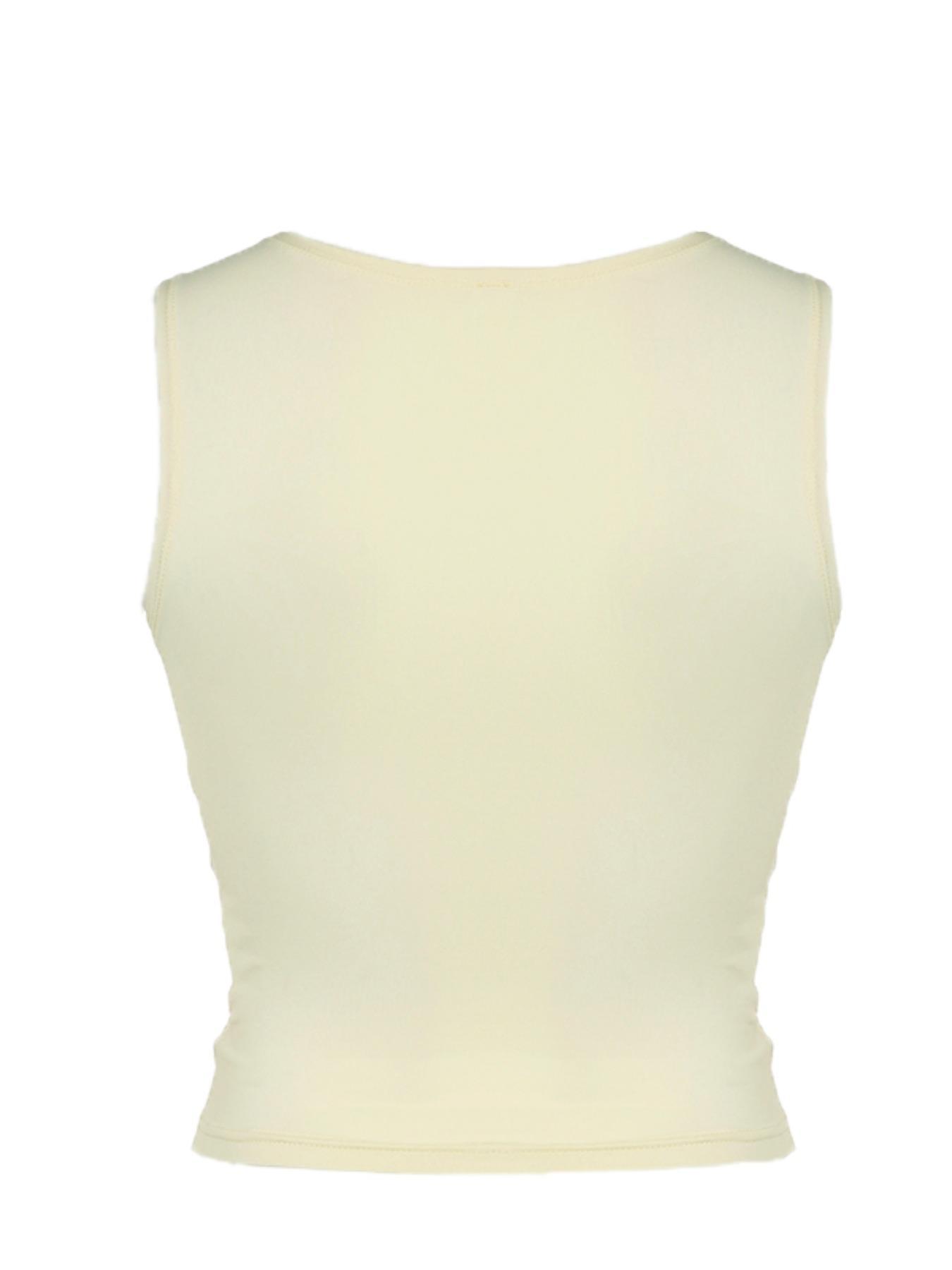 Women's Plain Ruched Bow Decor Lace Crop Tank Top, Casual Cute Feminine Deep V Neck Sleeveless Top For Summer, Women's Clothes For Daily Wear