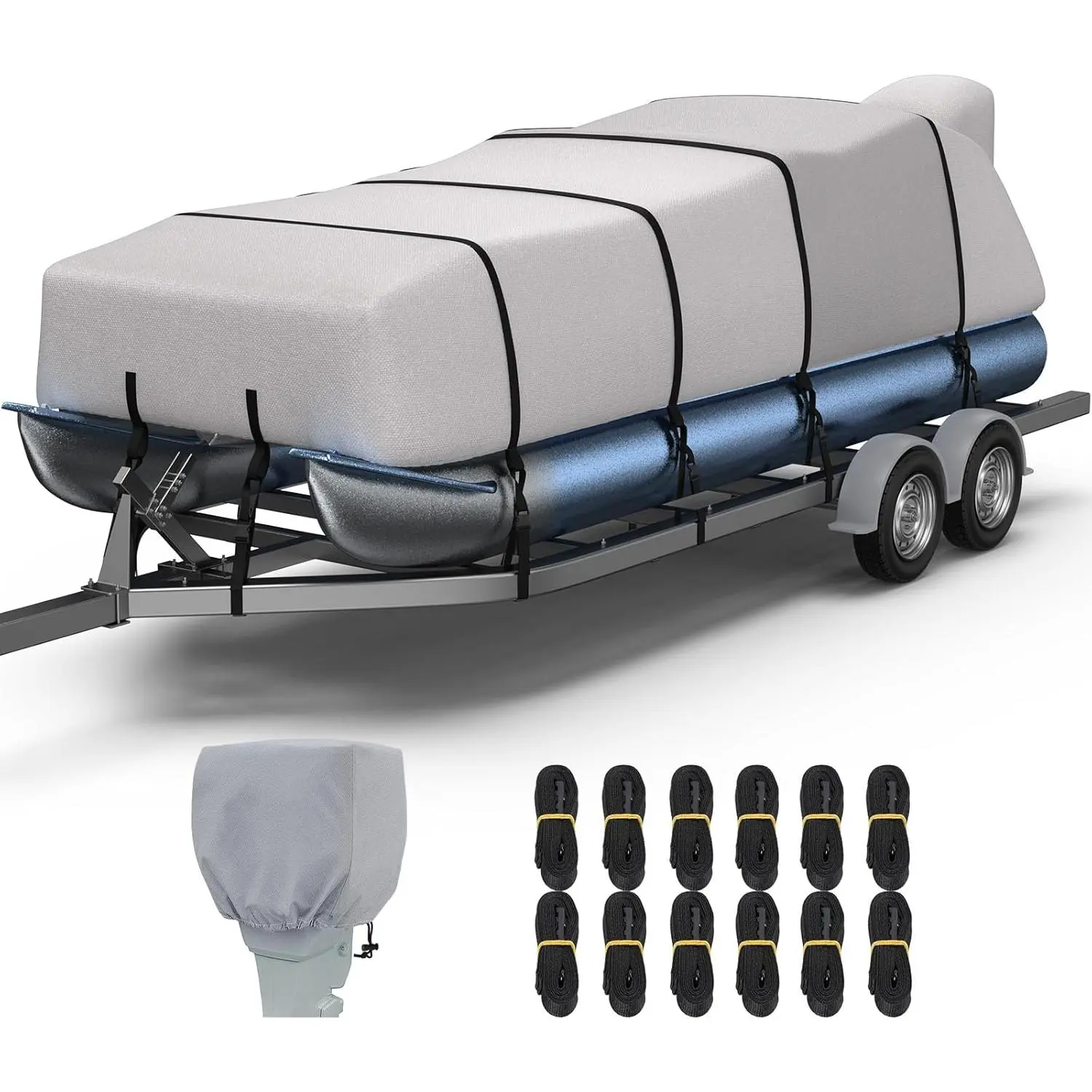 Boat Cover with Motor Cover, 1400D Heavy Duty Middle Reinforced, Marine Grade Waterproof Boat Cover for Length: 21'-24', Beam Width up to 102", Gray