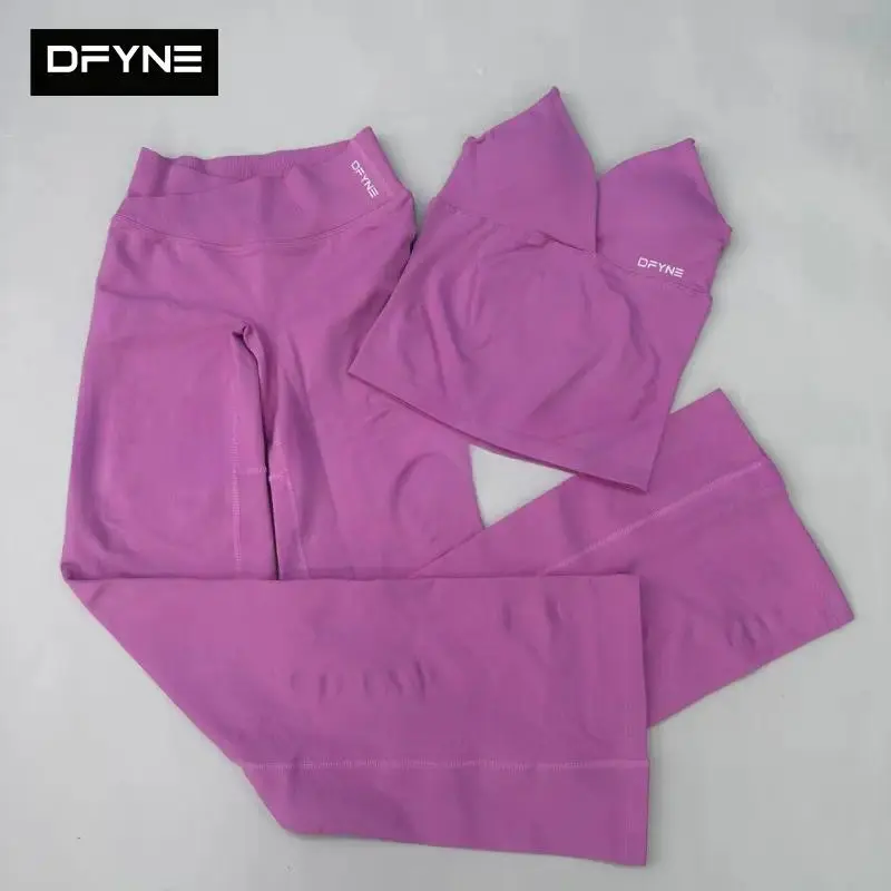 Dfyne Women's 2 Piece Seamless Gym Sets, Sculpting V-Waist Flare Leggings & V-Neck Tank Top, Athleisure for Gym Workout & Womens Fitness, Gym Workout Women