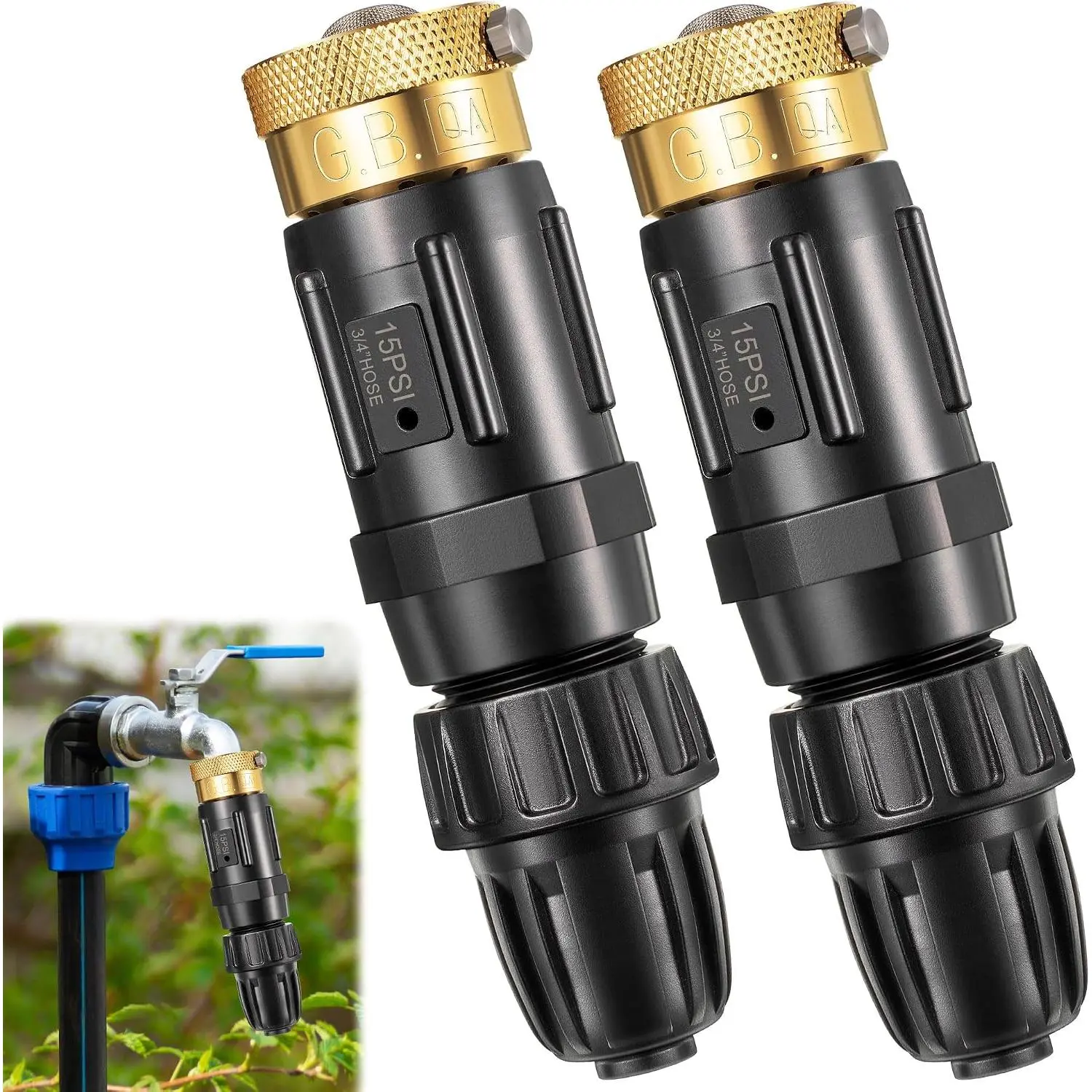 2 Set 15 PSI Drip Irrigation Faucet Adapter Kit 1/2'' Tubing to 3/4'' Faucet Water  Regulator Backflow Preventer with Filter, Drip Irrigation System