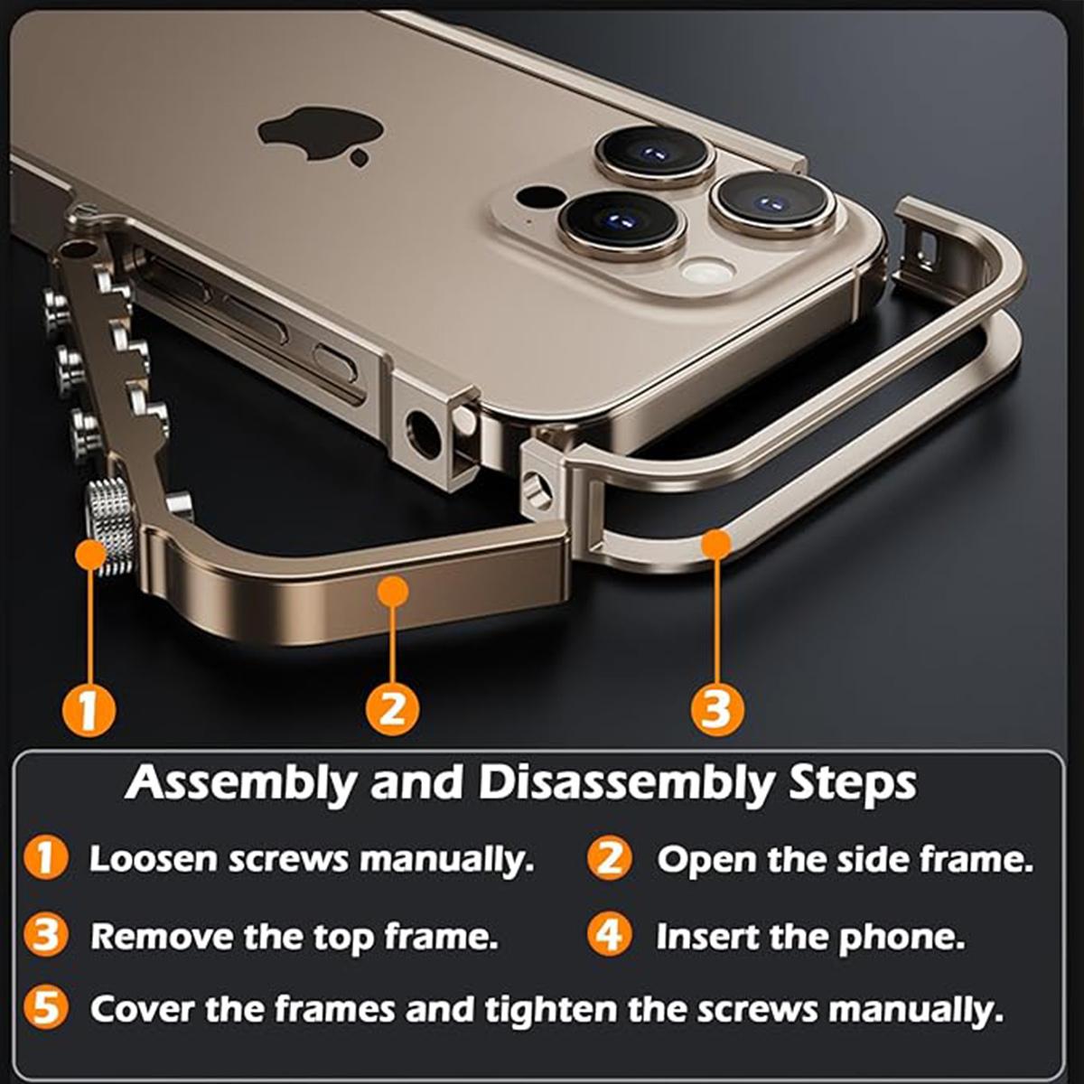 [Free !ship] Full Metal Bezel Bumper Case for iPhone 17 Pro Max16 Pro Max 17 Pro 16 Pro 16 15 14 13, Full-Frame Armor Aluminum Alloy Bumper No Back Cover, Punk armor style, Mechanical Screw Button Design, Minimalist Bare-Hand Feel Fit Lightweight