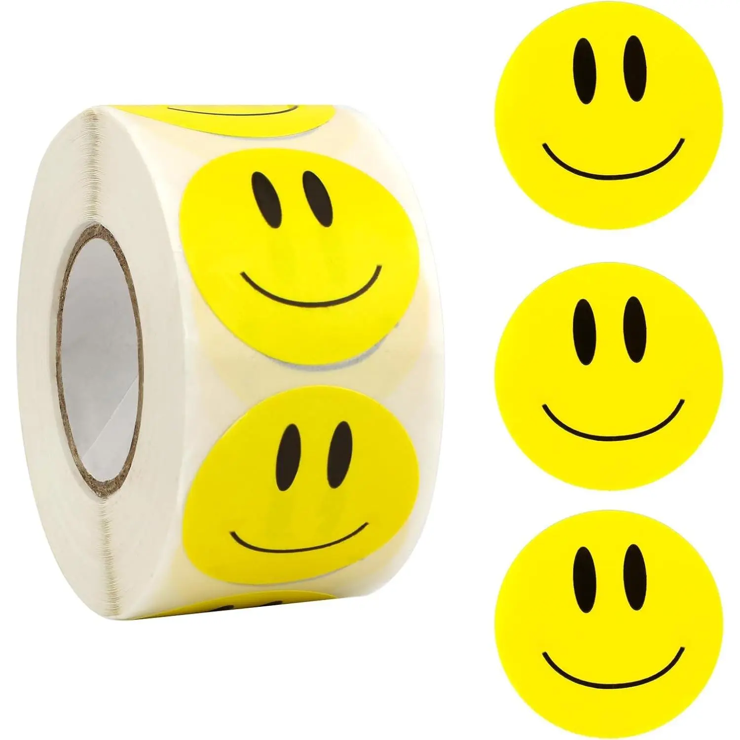 Smiling Face Stickers, 500PCS Happy Face Stickers, 1 Inch Yellow Happy Face Decal Sticker for Kids, Self-Adhesive Incentive Reward Sticker Behavior Chart Decal for Students Teachers Classroom Supplies