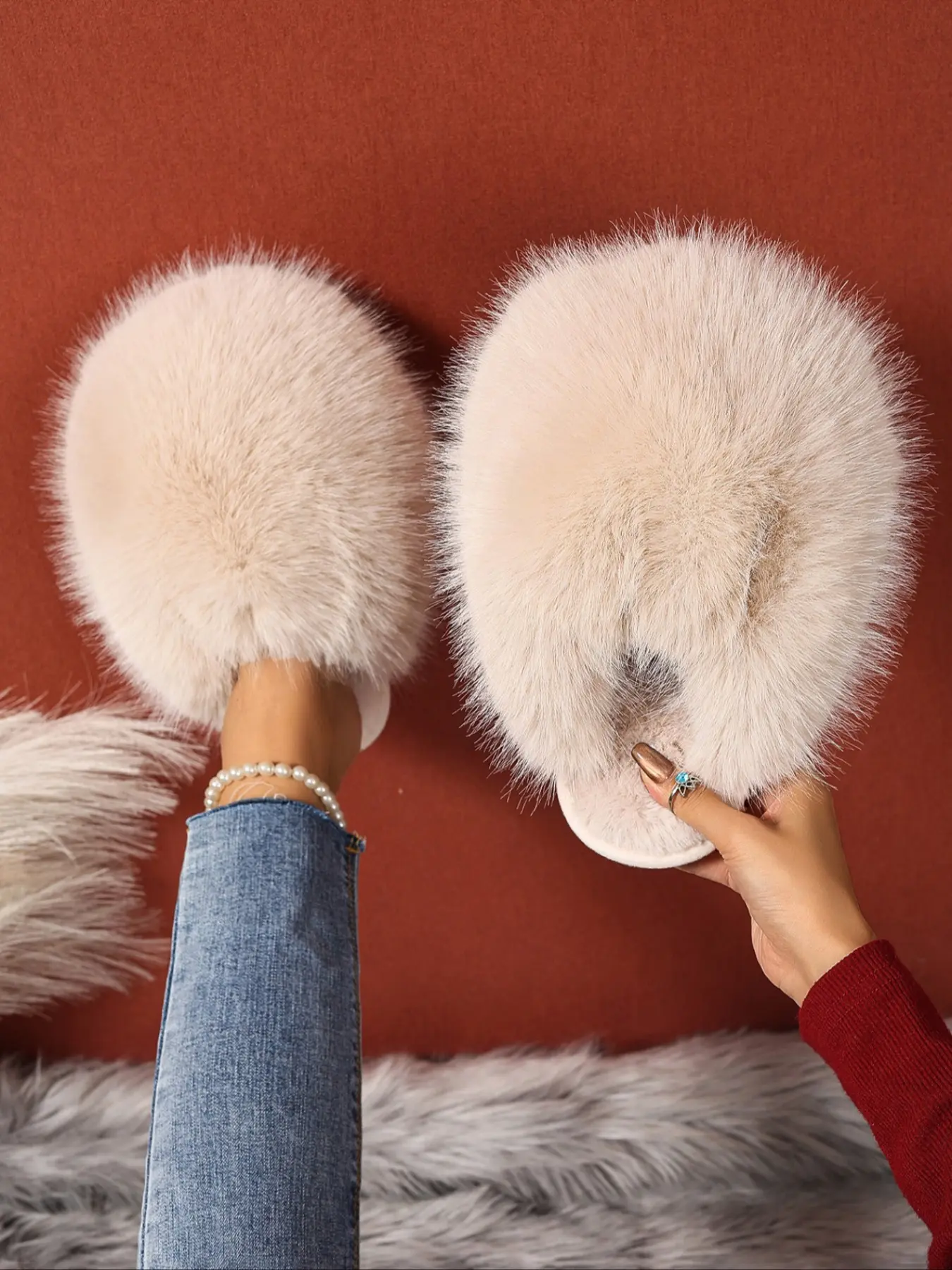 Women's Fluffy Plush Flat Slippers, Soft Warm Cozy, Cute Non-Slip Versatile Footwear, Stylish Casual Shoes for Indoor Home & Short Outdoor Trips in Autumn & Winte