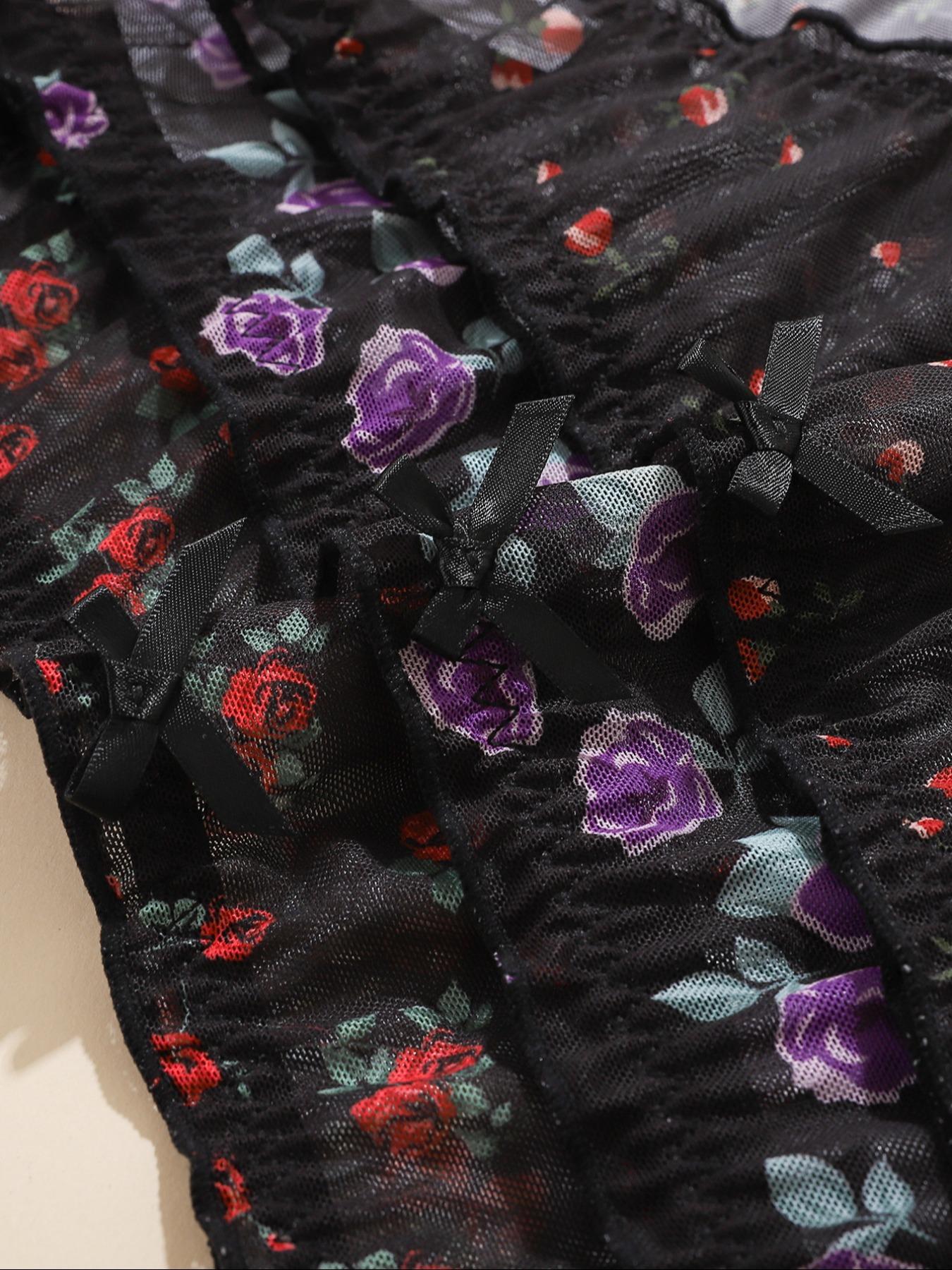 【Plus Size】 Floral Print Panty, Breathable Comfortable Panties for Daily Wear, Women's Underwear for All Seasons, Fashion Comfy Underwear