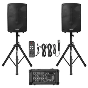 【DealsForYouDays】VEVOR Professional PA System, 800W Powered, Sound System Set with 6 Channel Mixer, Dual Speakers, Wireless Bluetooth, Microphone, Compact Stands, USB SD XLR Inputs, Remote Control, for DJs Events