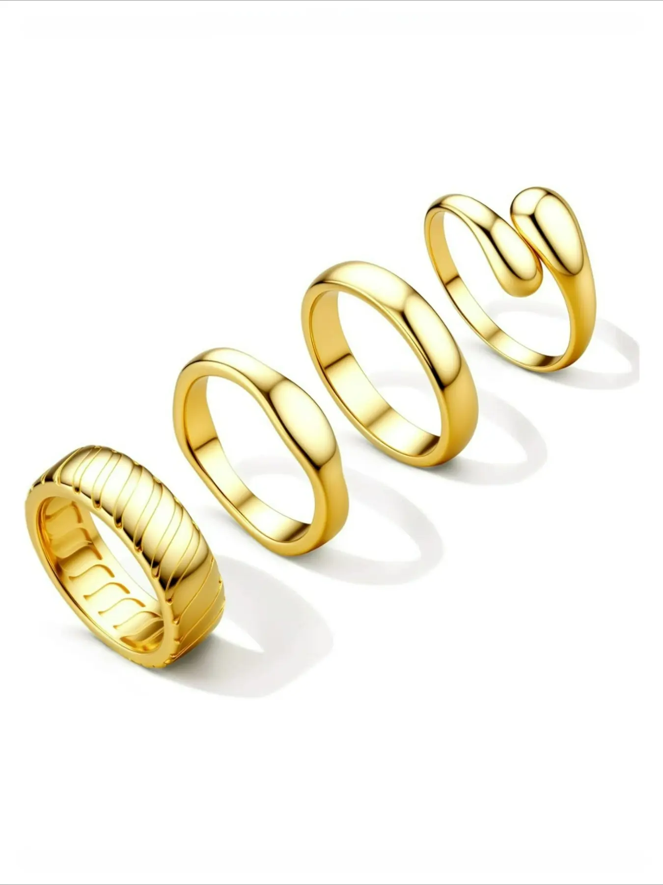 14K Gold Plated Rings for Women Non Tarnish - 4Pcs 14K Thick Gold Plated Statement Rings Set Fashion Stackable Ring Trendy Waterproof Chunky Dome Ring