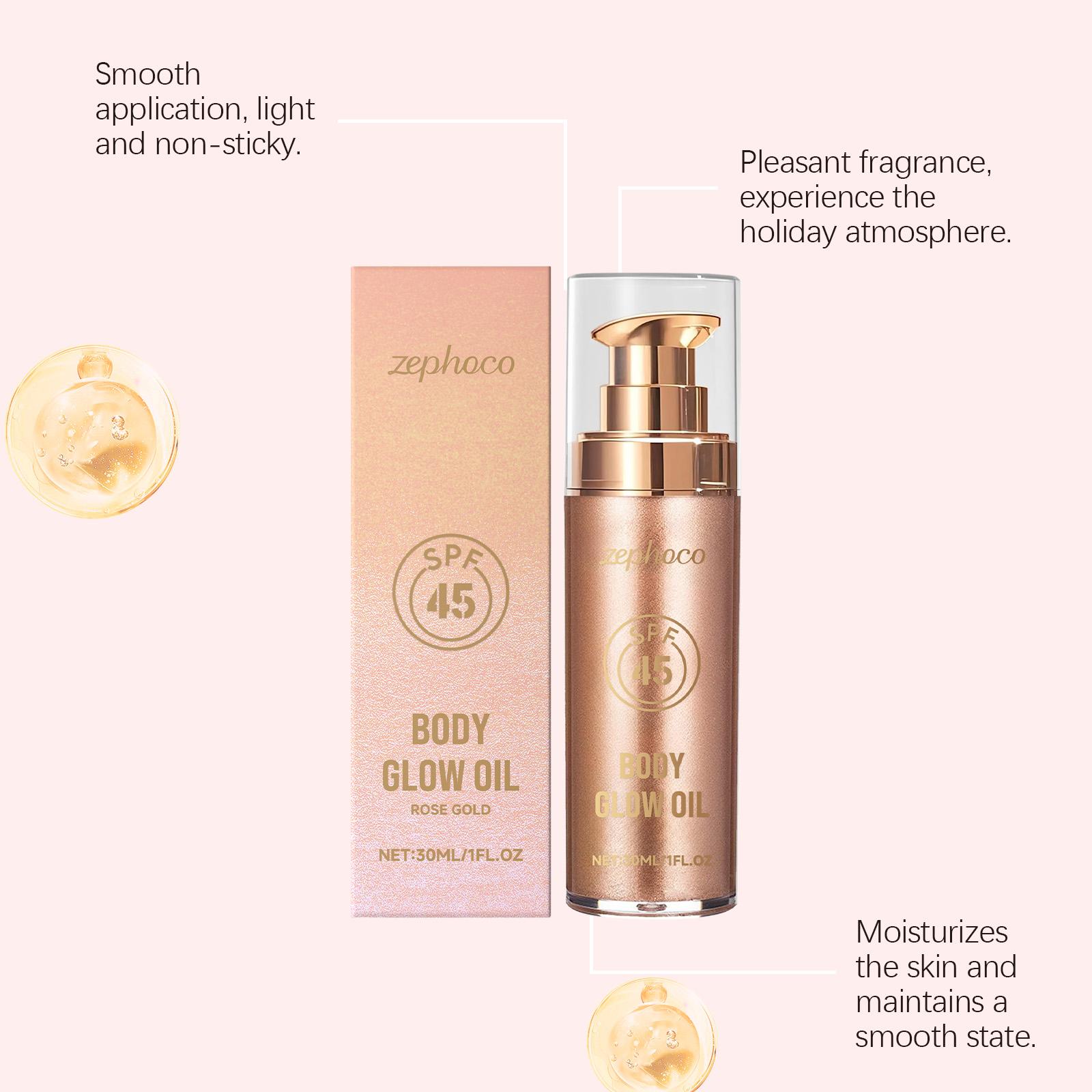 zephoco Rose Gold Coconut Protective Shimmer Body Oil Summer Protective Moisturizing Glossy Non-Sticky Body Oil