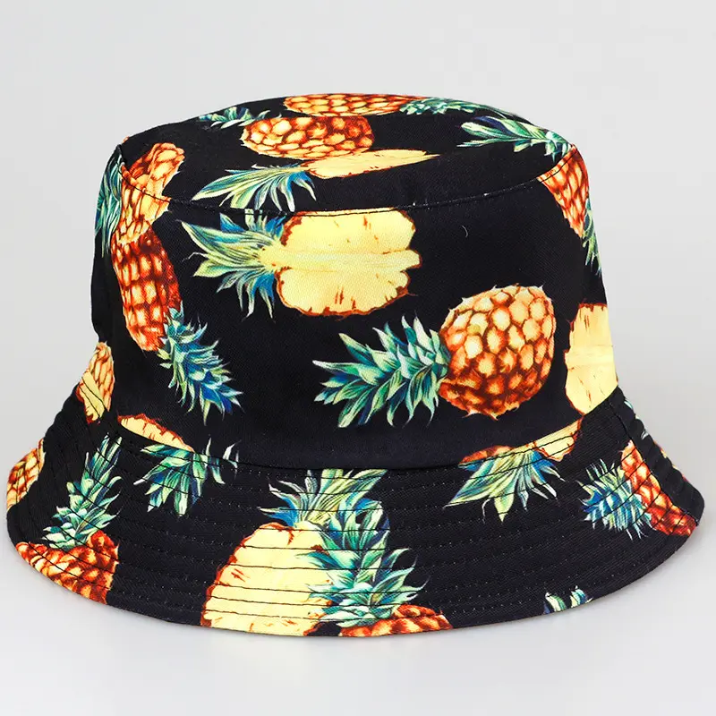 New tropical fruit fisherman hat, European and American trendy double-sided printed bucket hat, outdoor sun protection hat